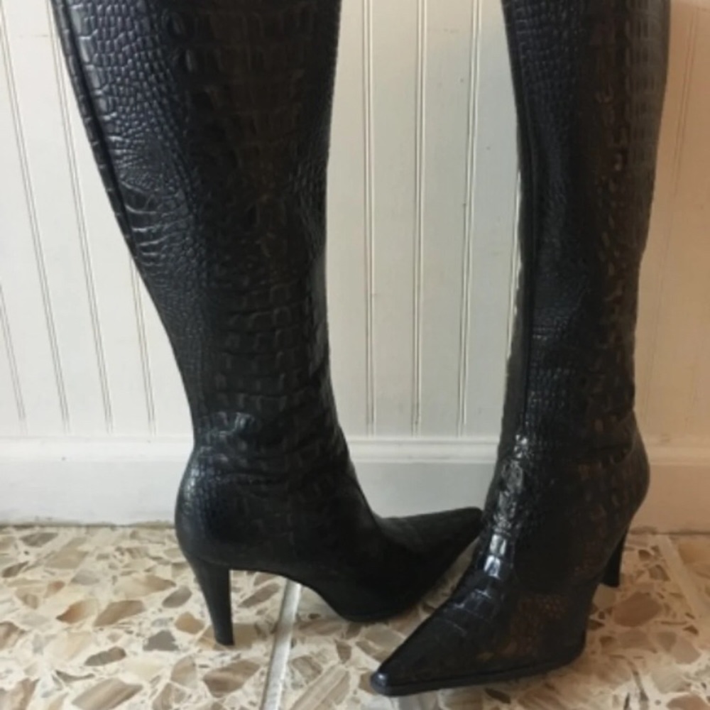 Gianni Bini croc embossed calf high heel boots